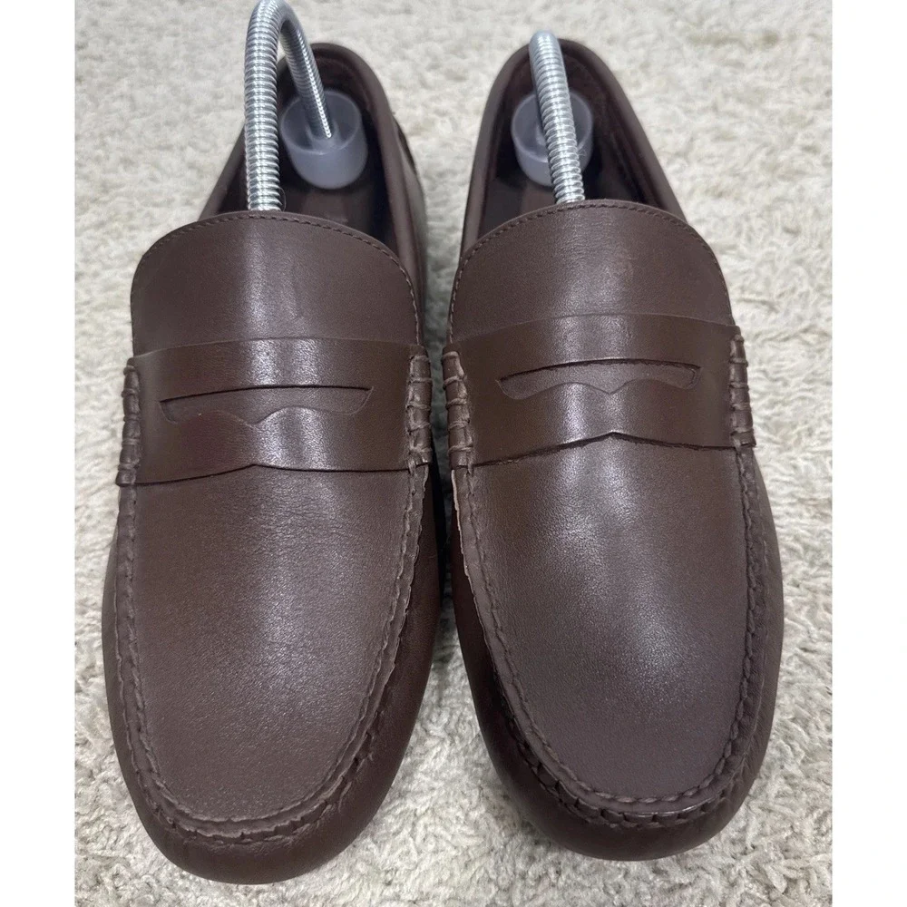 J. Crew Brown Leather Slip On Driving Loafers Shoes Mens 9 Comfort Casual Preppy